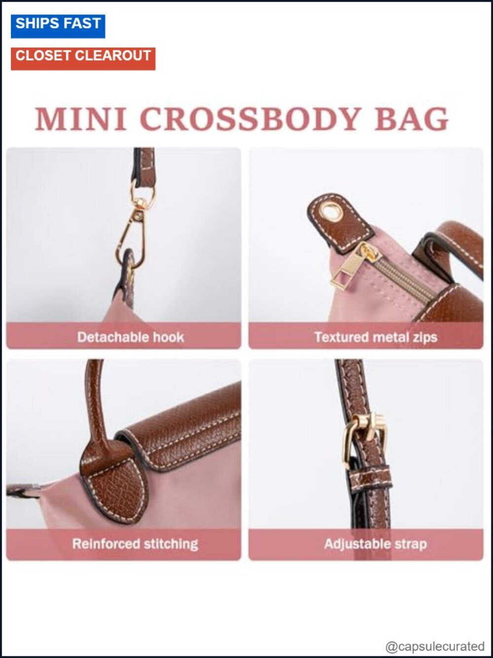 Mini Crossbody Bag with Adjustable Strap Nylon Small Handbag - Picture 4 of 6